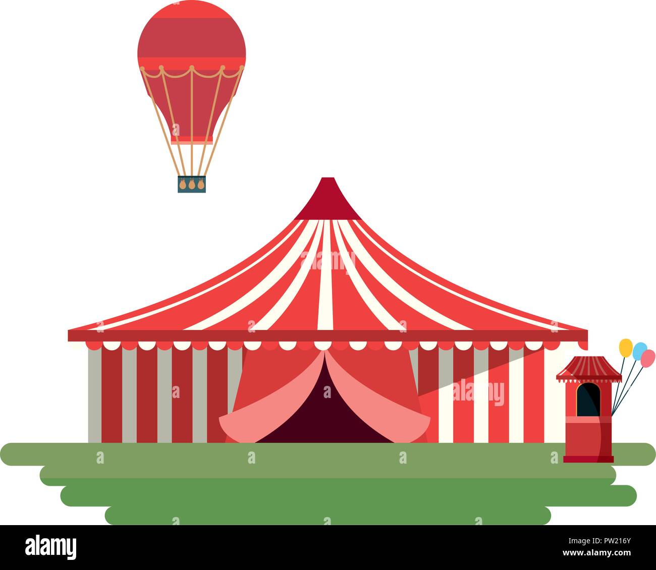 circus tent and hot air balloon over white background, vector ...