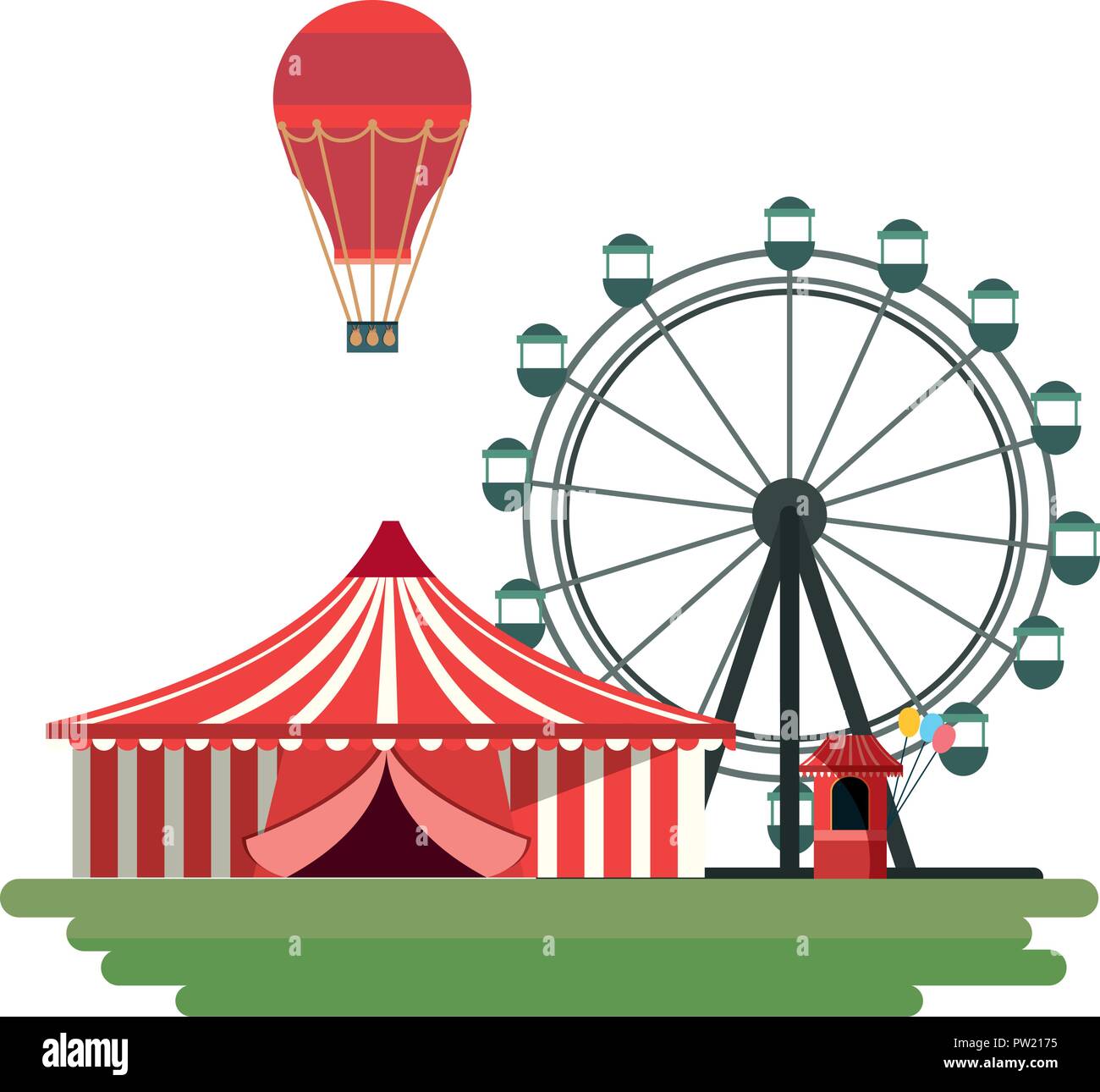 circus tent with hot air balloon and ferris wheel vector illustration ...