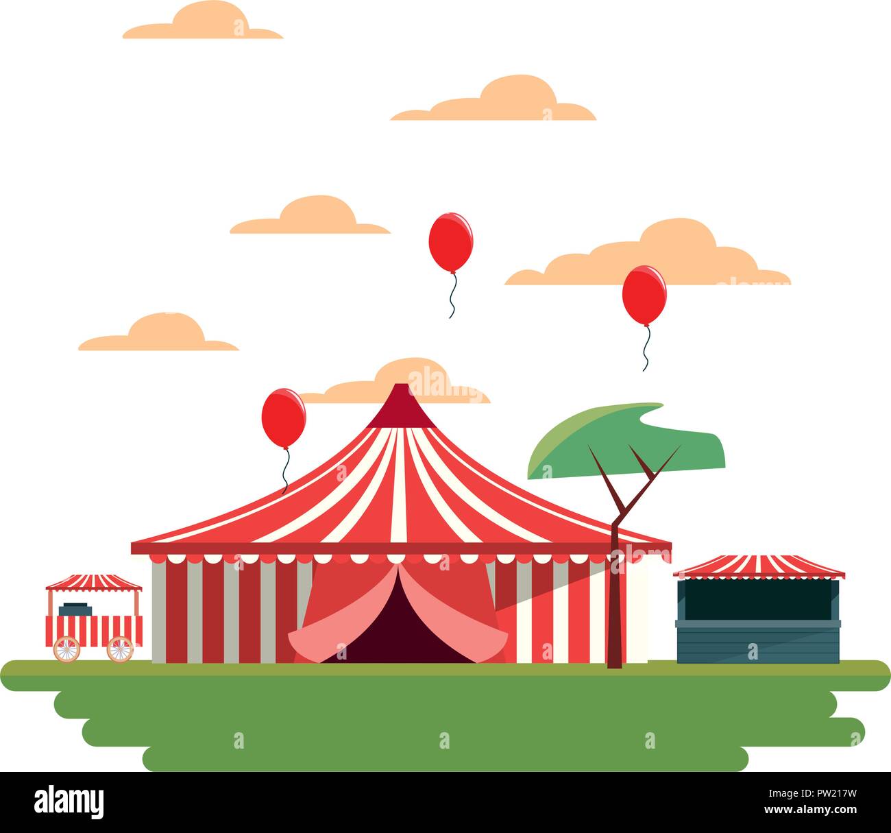 circus big tent and balloons in the field carnival vector illustration ...