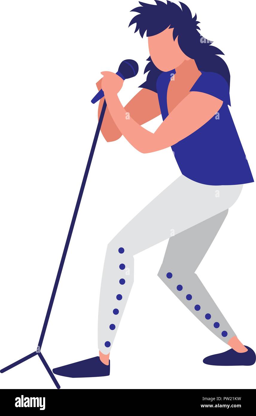 rock band singer with microphone over white background, vector illustration Stock Vector Image ...