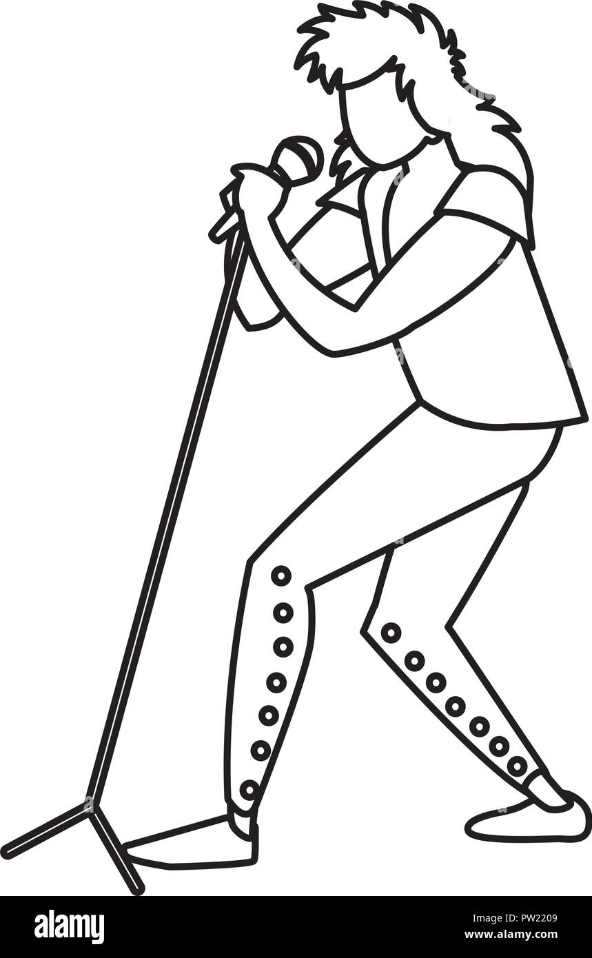 rock band singer with microphone over white background, vector illustration Stock Vector Image ...