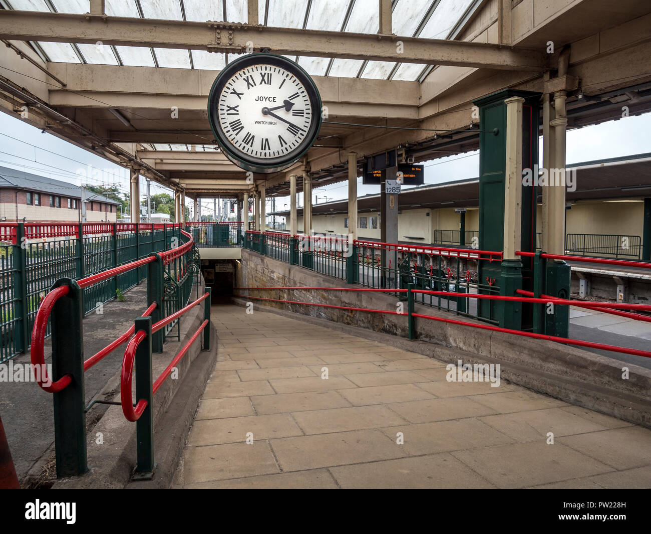 The station clock at Carnforth Railway Station in northern Lancashire that featured in the film set for the 1940's romantic film a Brief Encounter Stock Photo