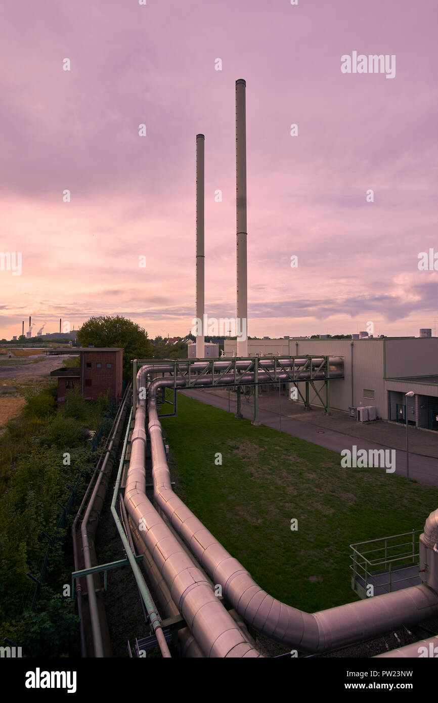 a factory with pipelines Stock Photo