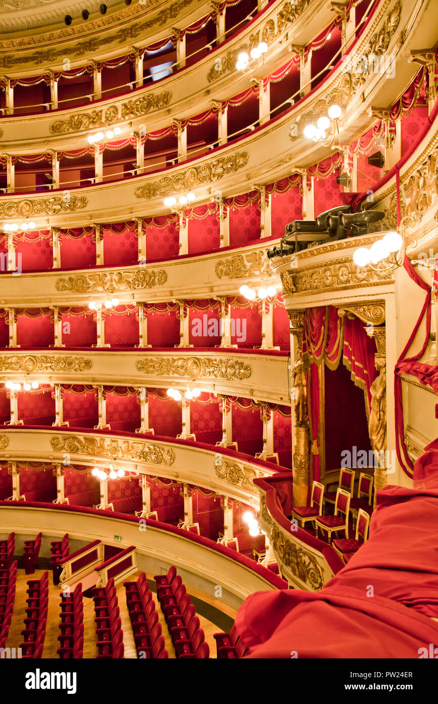 Interior of La Scala Opera House, Royal Box,  Milan, Italy Stock Photo