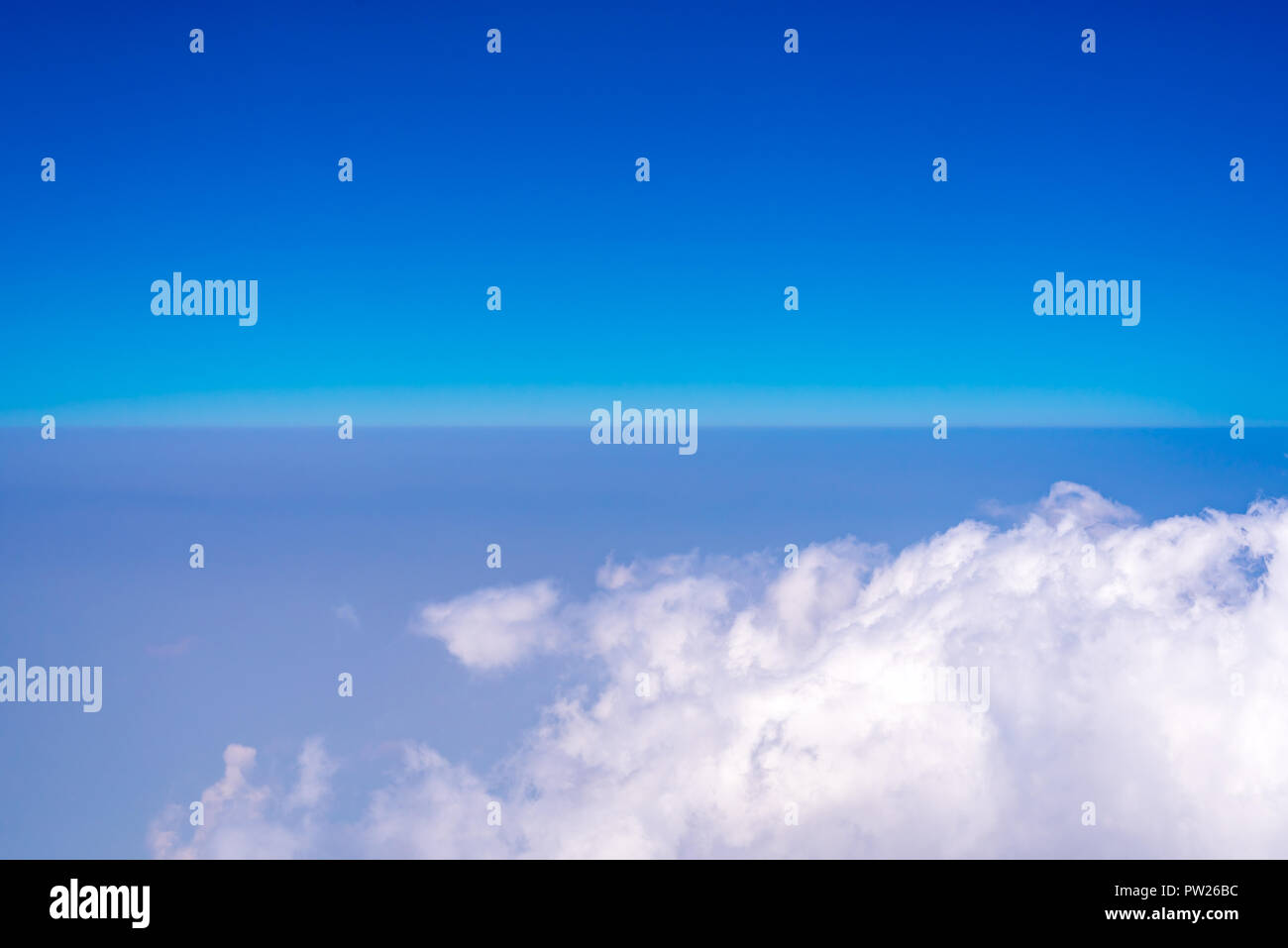 The polluted air is clearly divided in higher altitude of 33,000 feet. Stock Photo