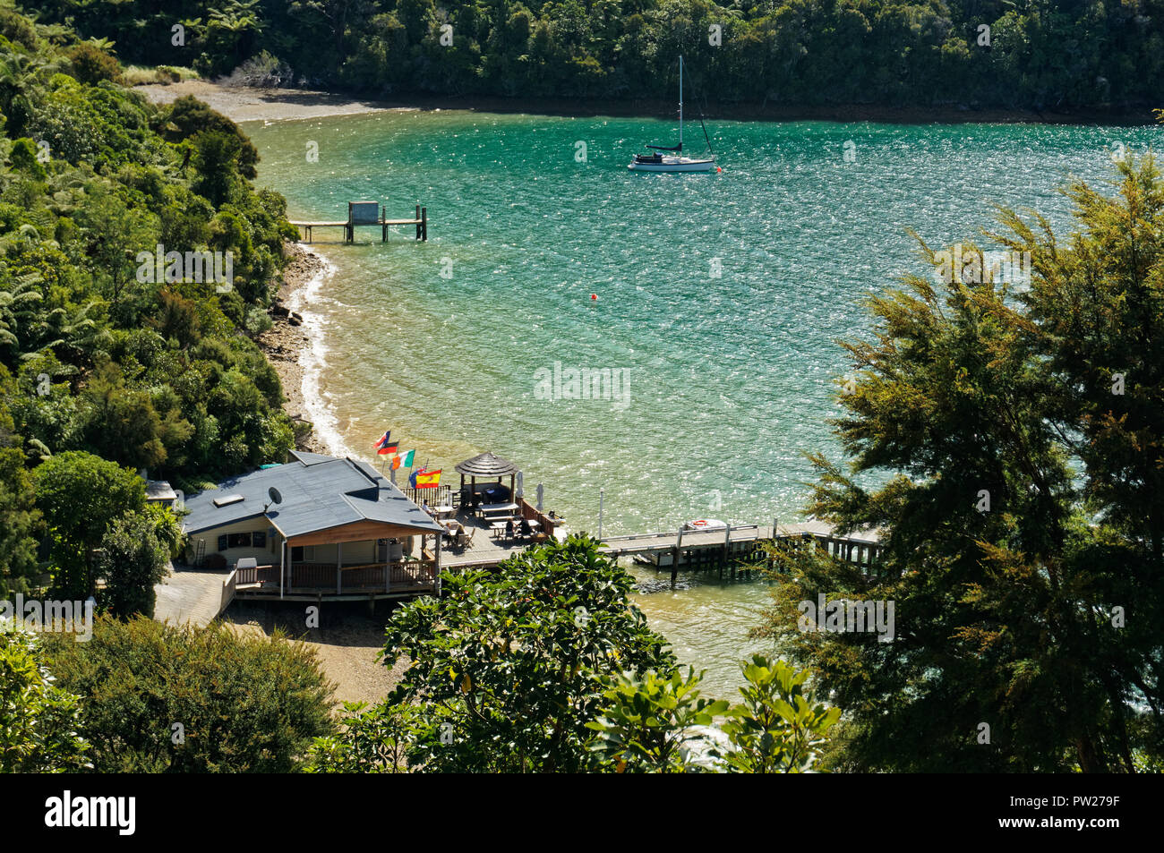 A typical bay on the Queen Charlotte walking track, New Zealand Stock Photo
