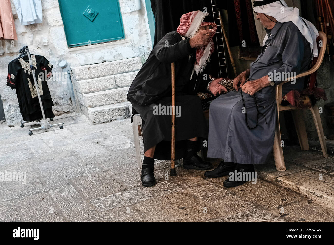 Jerusalem Israel. 11th October 2018. Elderly Muslim Arab men in