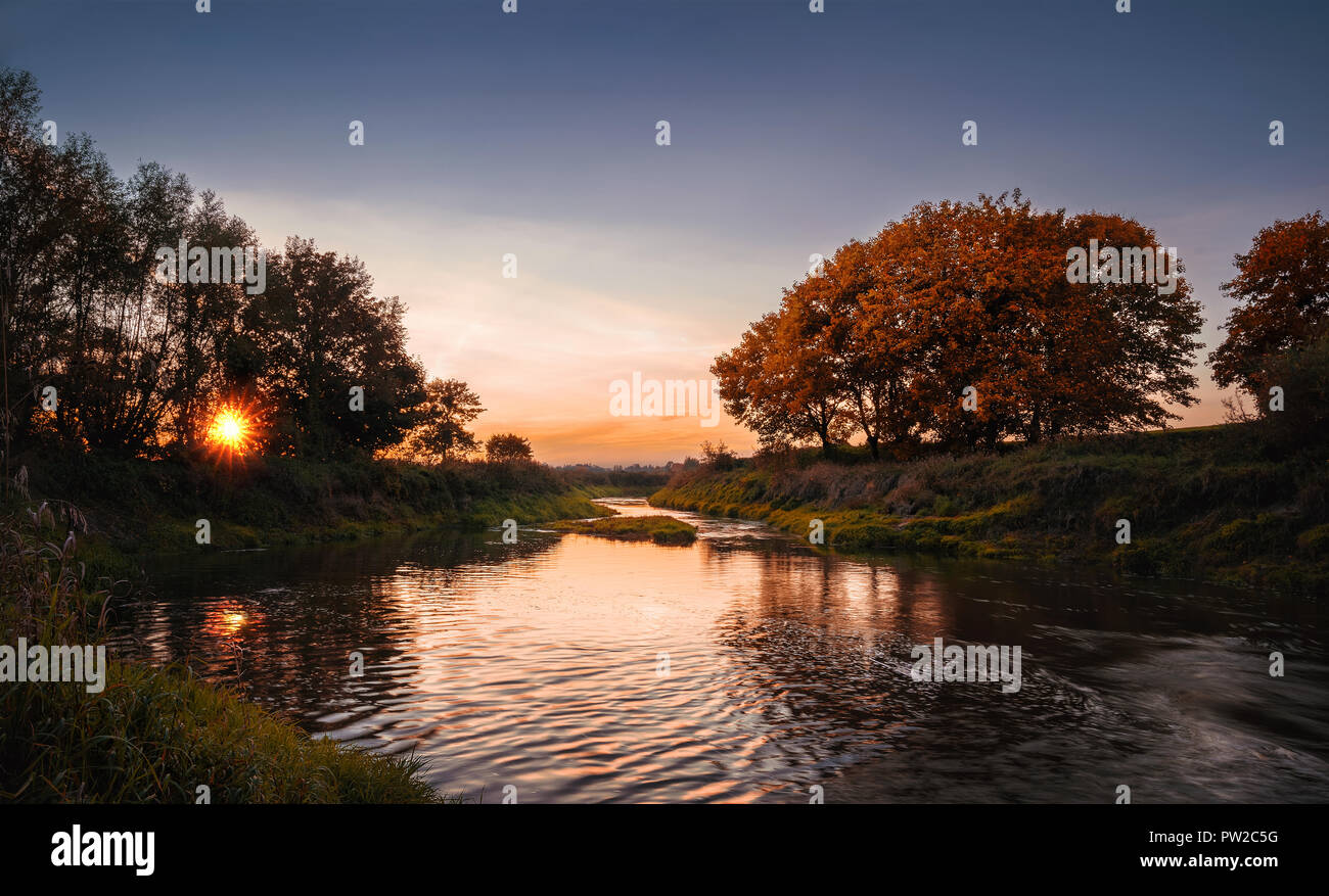 Empty autumn landscape at the sunset with copy space Stock Photo
