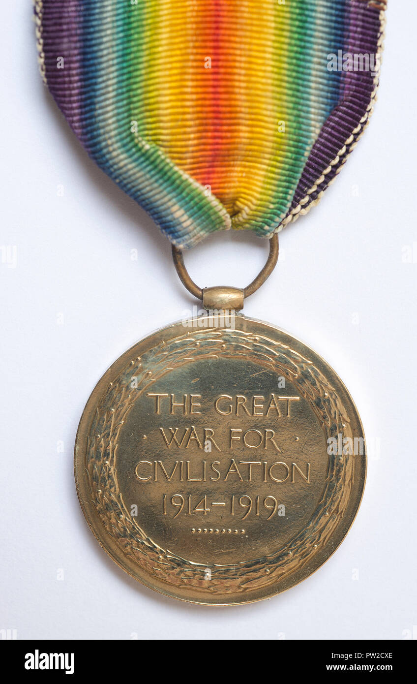 WW1 British Campaign Medal, the British Victory Medal on a white background. Stock Photo