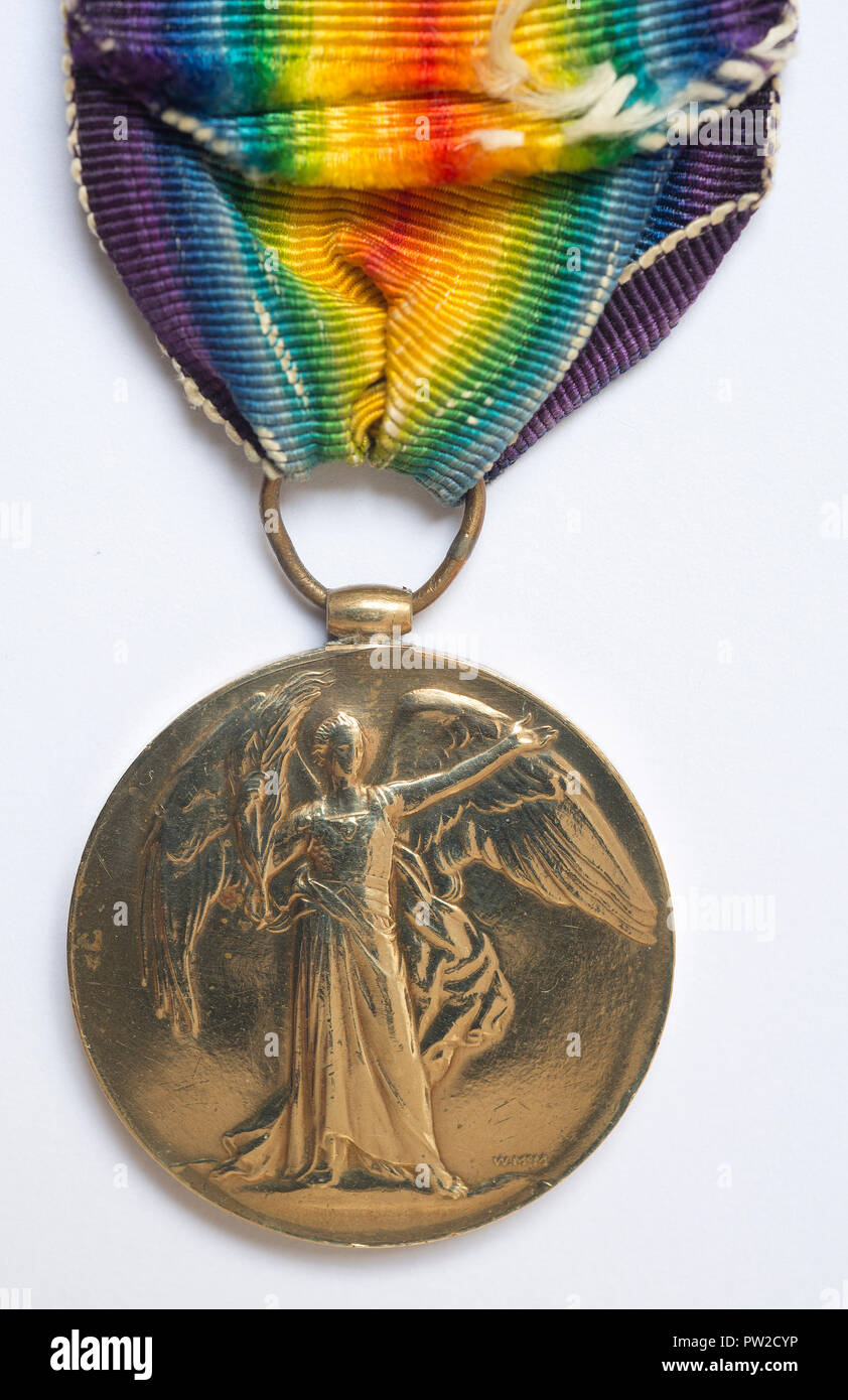 WW1 British Campaign Medal, the British Victory Medal on a white background. Stock Photo