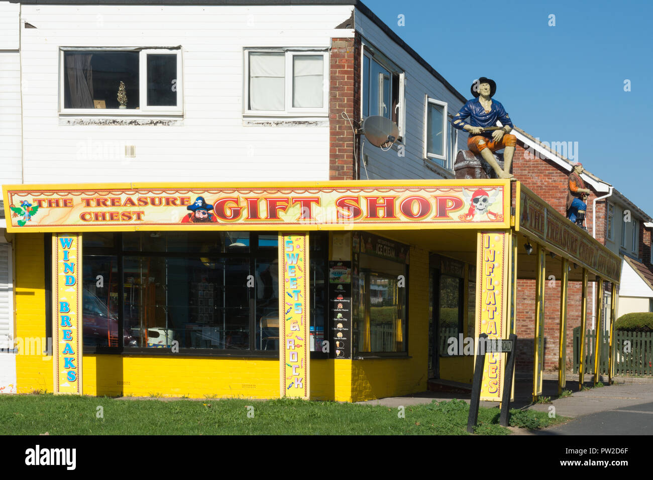 Exterior of the Treasure Chest Gift Shop with pirate characters at