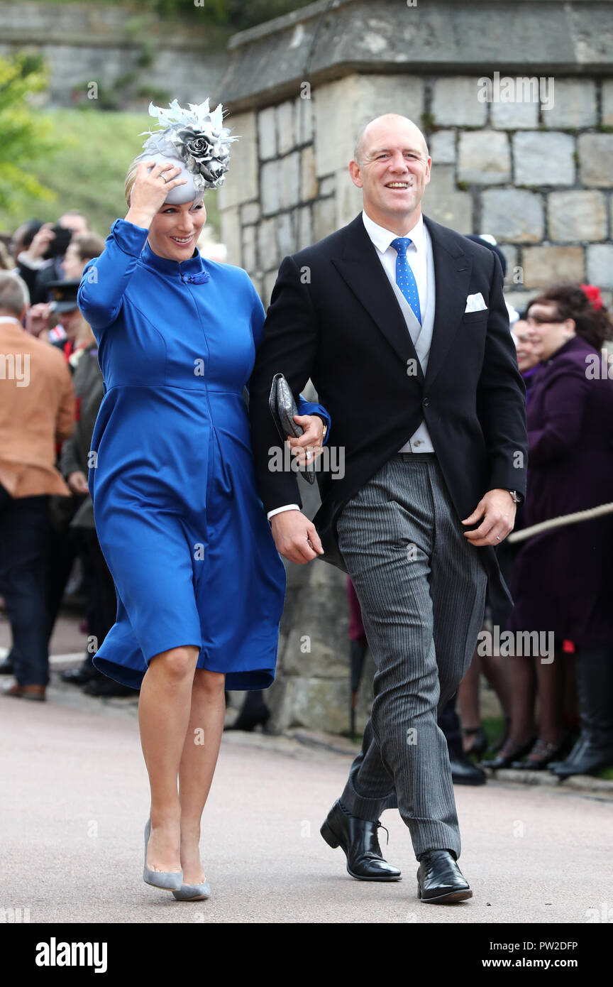 Zara Tindall and Mike Tindall arrive ahead of the wedding of Princess  Eugenie to Jack Brooksbank at St George's Chapel in Windsor Castle Stock  Photo - Alamy