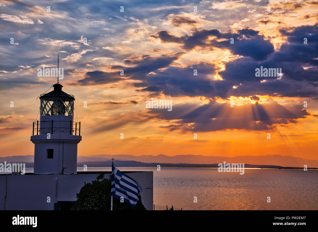 Celebration of the World Day of Lighthouses in Megalo Emvolo of Aggelochori in Thessaloniki. International Lighthouse and Lightship Weekend Stock Photo