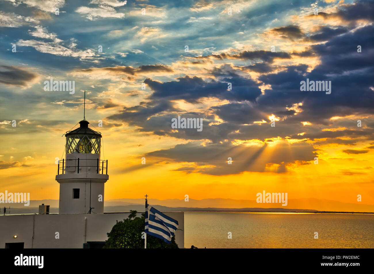 Celebration of the World Day of Lighthouses in Megalo Emvolo of Aggelochori in Thessaloniki. International Lighthouse and Lightship Weekend Stock Photo
