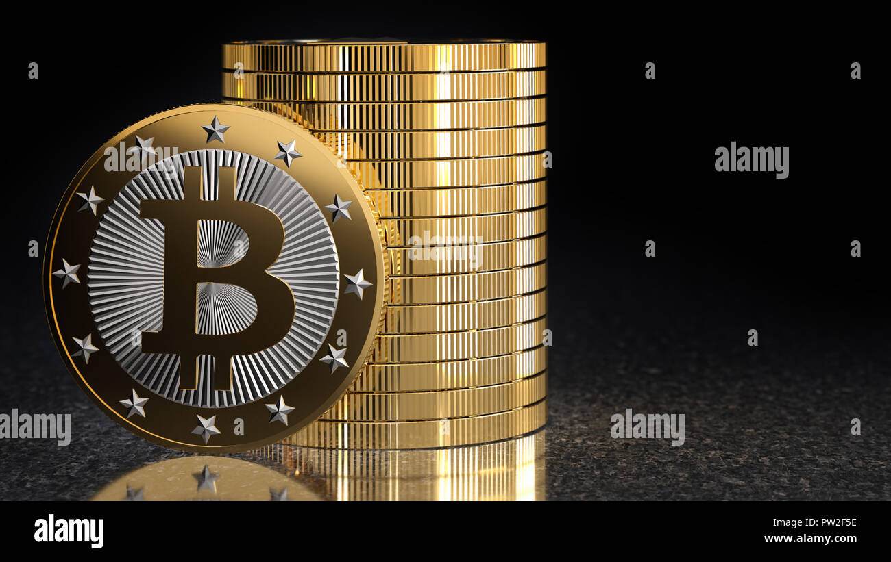 A 3D rendering of a bitcoin on a dark blue background, price 65000 USD  Stock Photo - Alamy