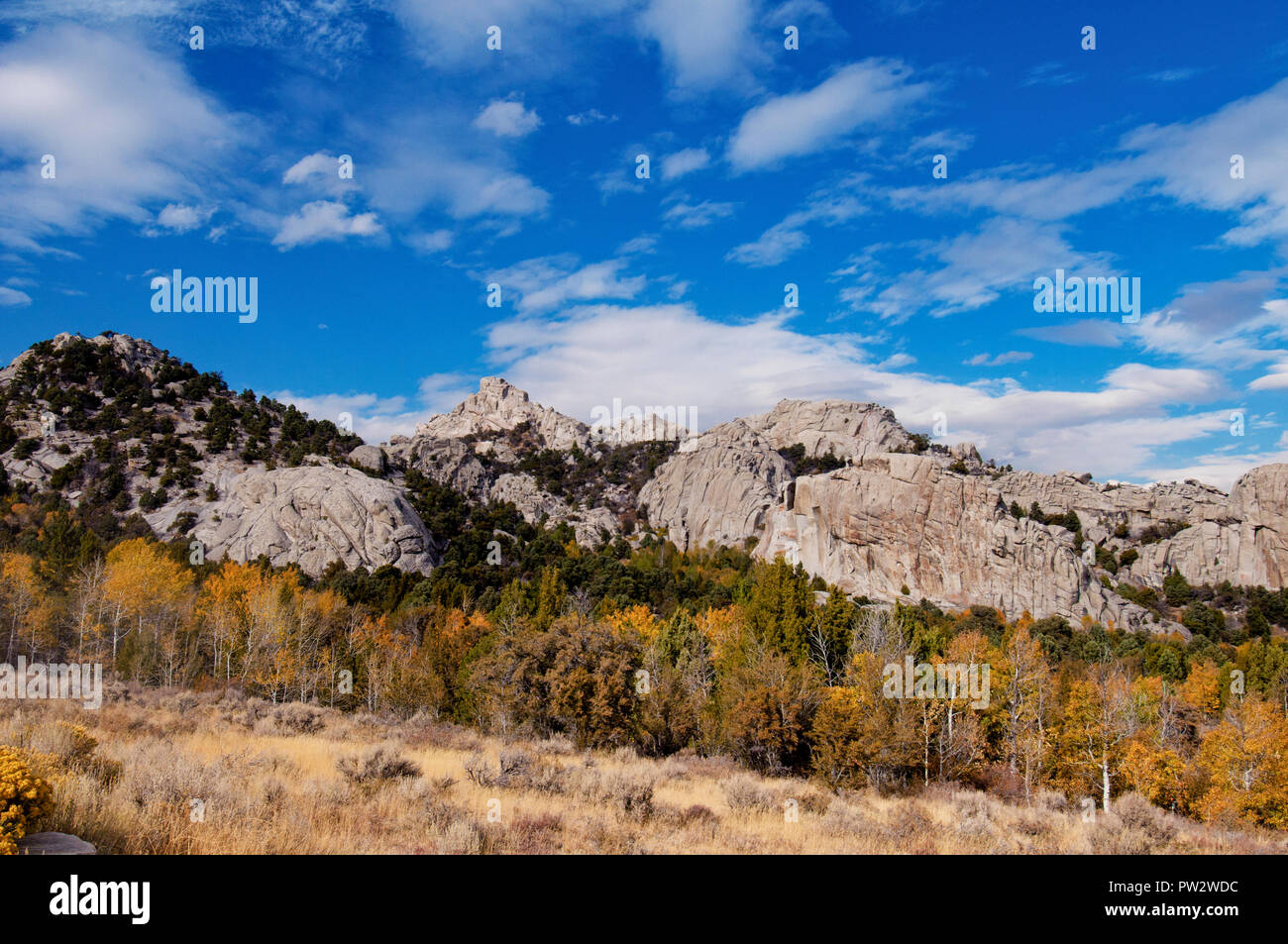Fall color in City of Rocks National Reserve in south-central Idaho Stock Photo