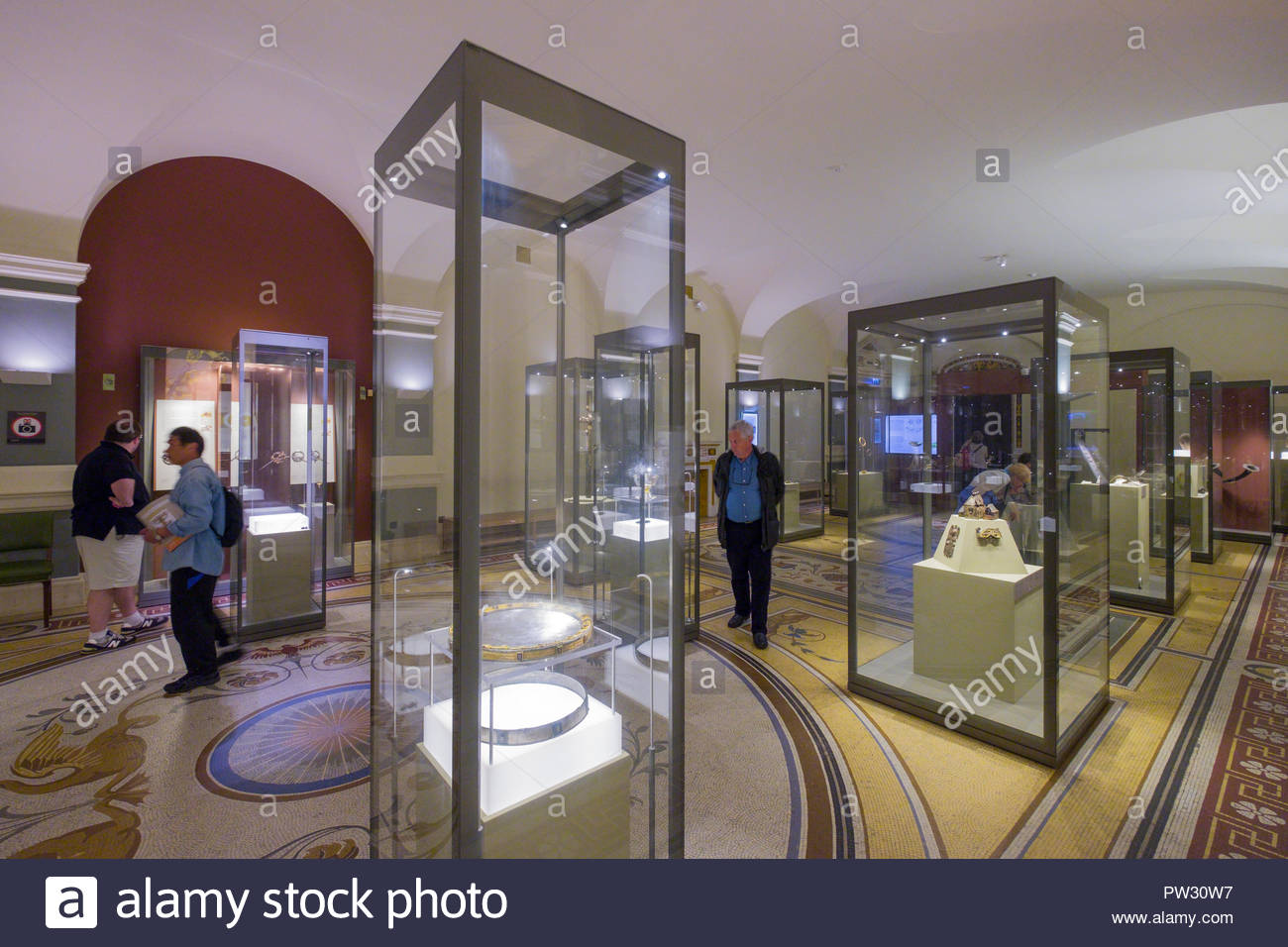 Glass Display Cases Containing Unique Treasures Of Early Medieval
