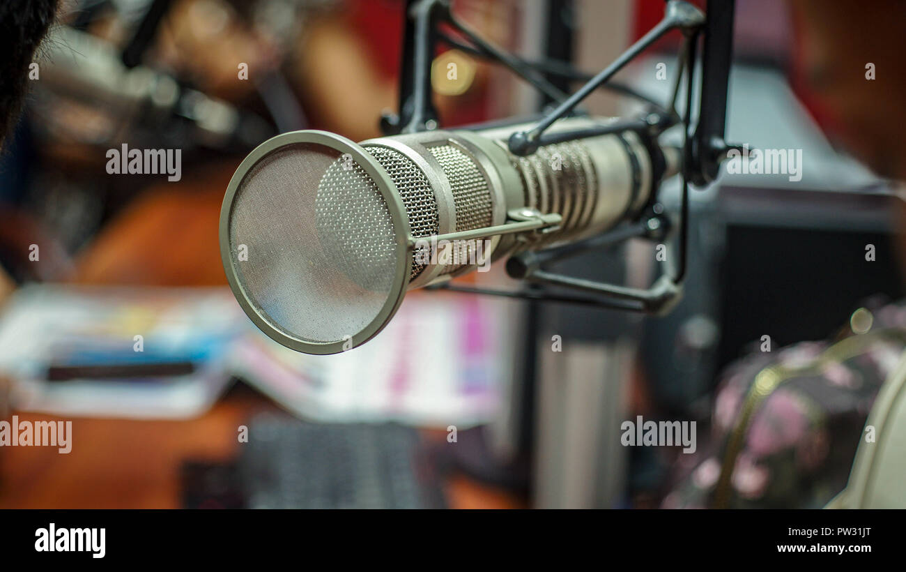 Professional microphone ready on a radio station Stock Photo