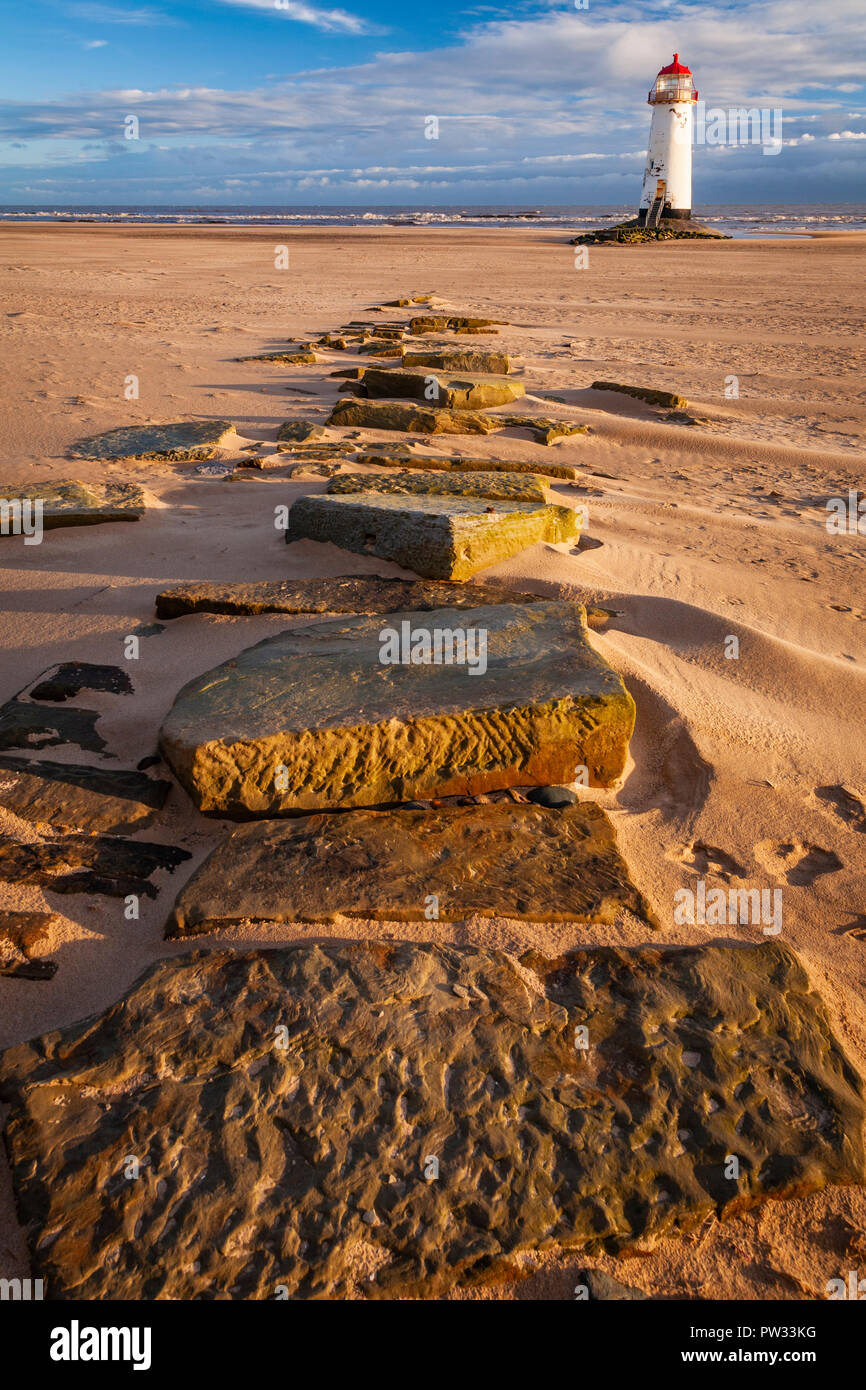 Point of Ayr lighthouse on Talacre beach, North Wales coast on a sunny day Stock Photo