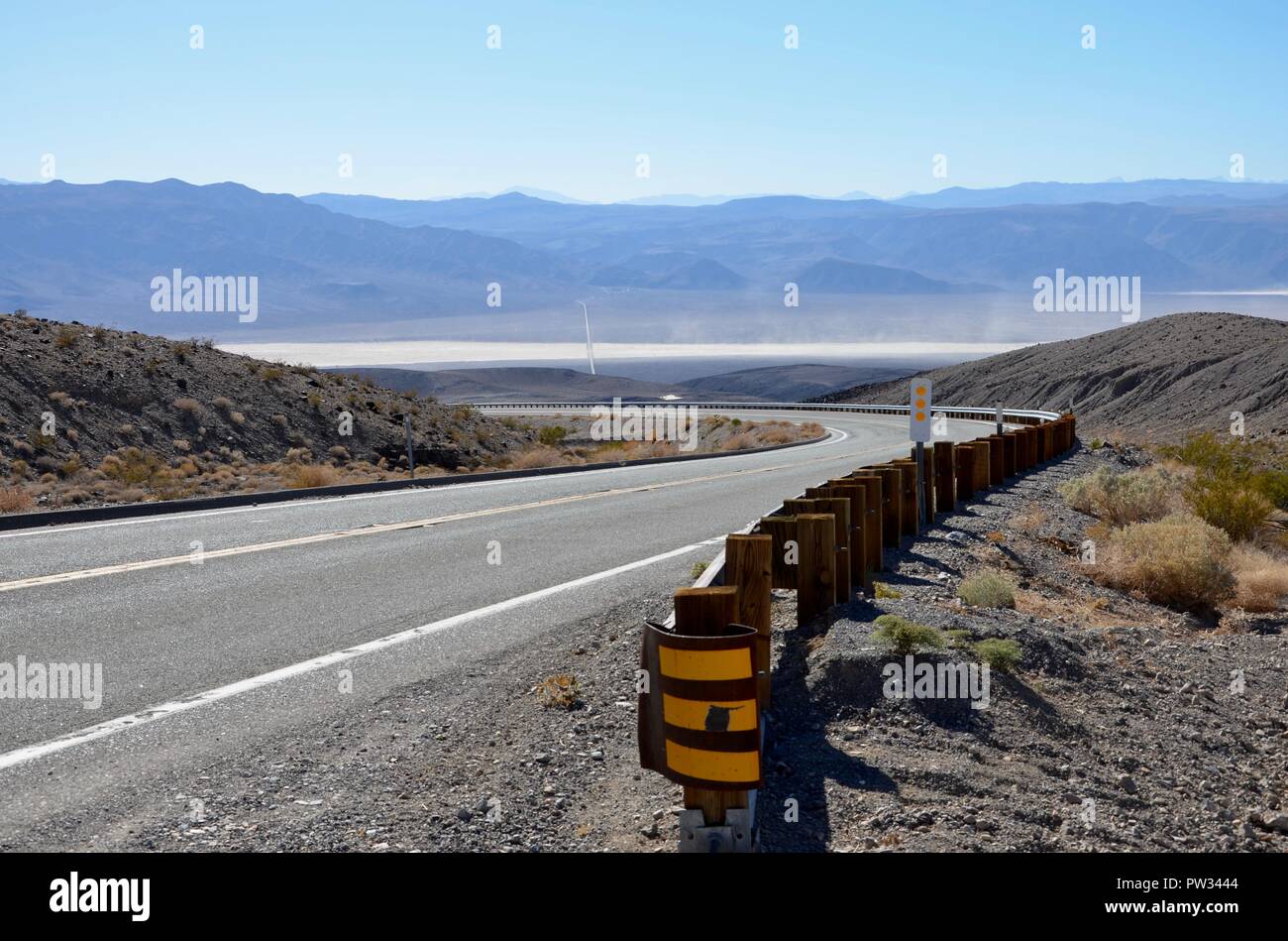 Death Valley view from Highway 190, California, blue sky, sunny