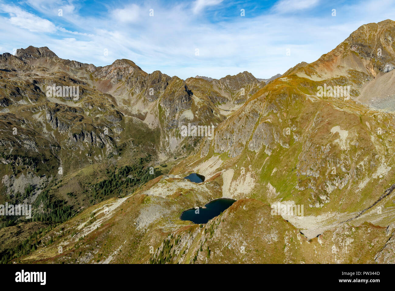 Aerial view, small mountain lakes, Upper and Lower Giglachsee, Radstätter Tauern, Lungau, Salzburger Land, Austria Stock Photo