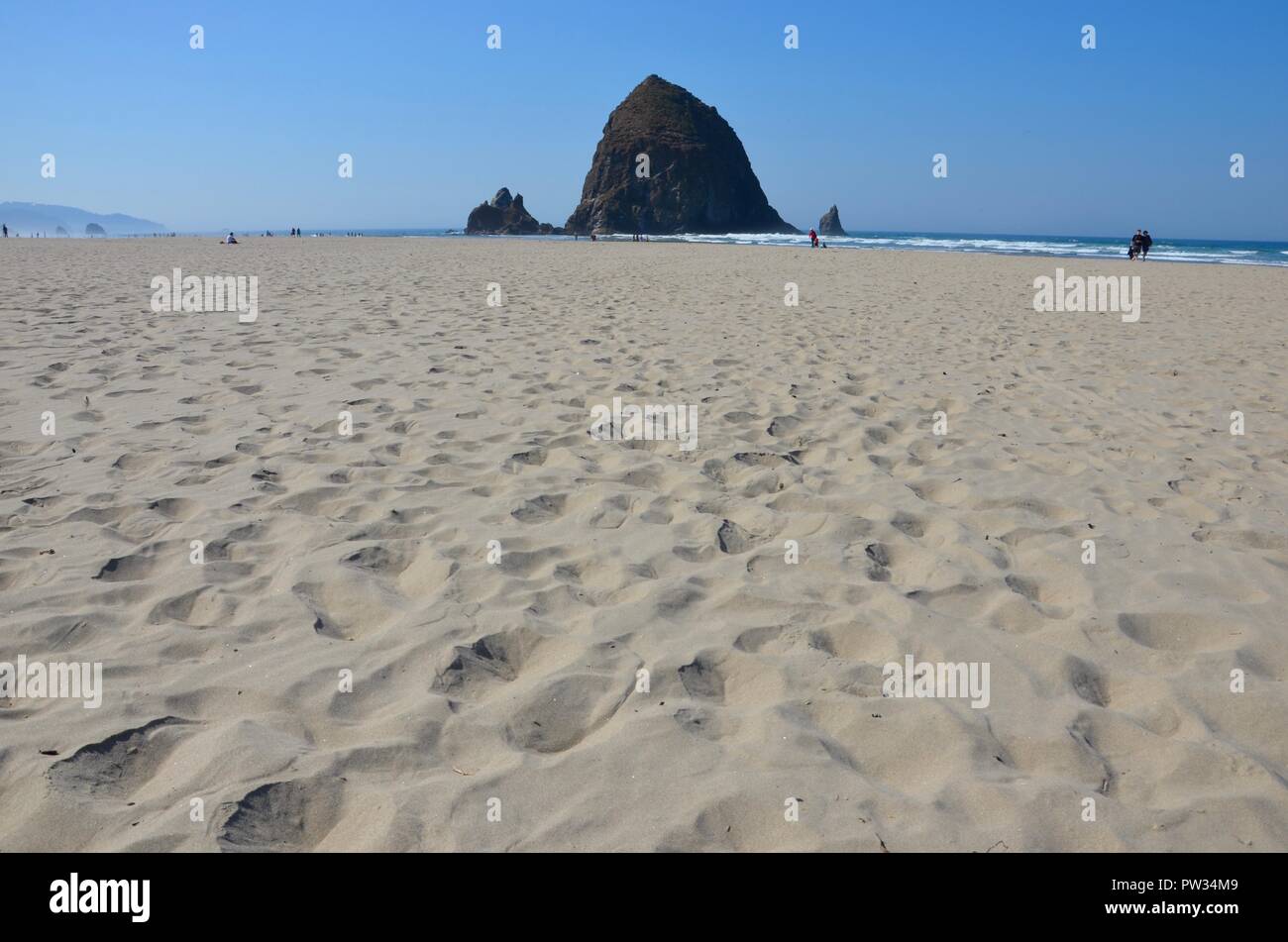 Haystack Rock in Cannon Beach Oregon, Pacific coast, September, road