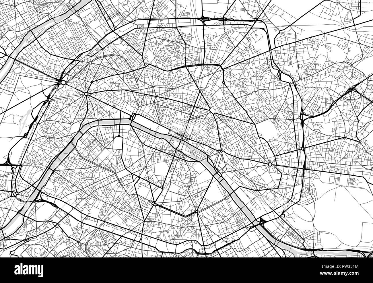 Vector city map of Paris in black and white Stock Vector