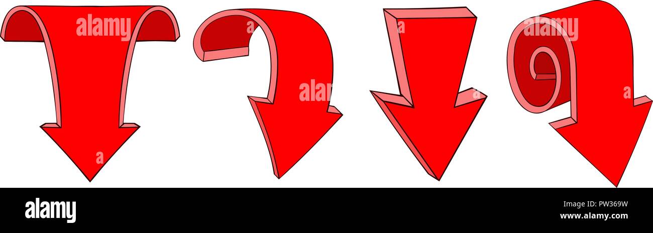 Red arrows. Down signs. Colored hand drawn sketch Stock Vector