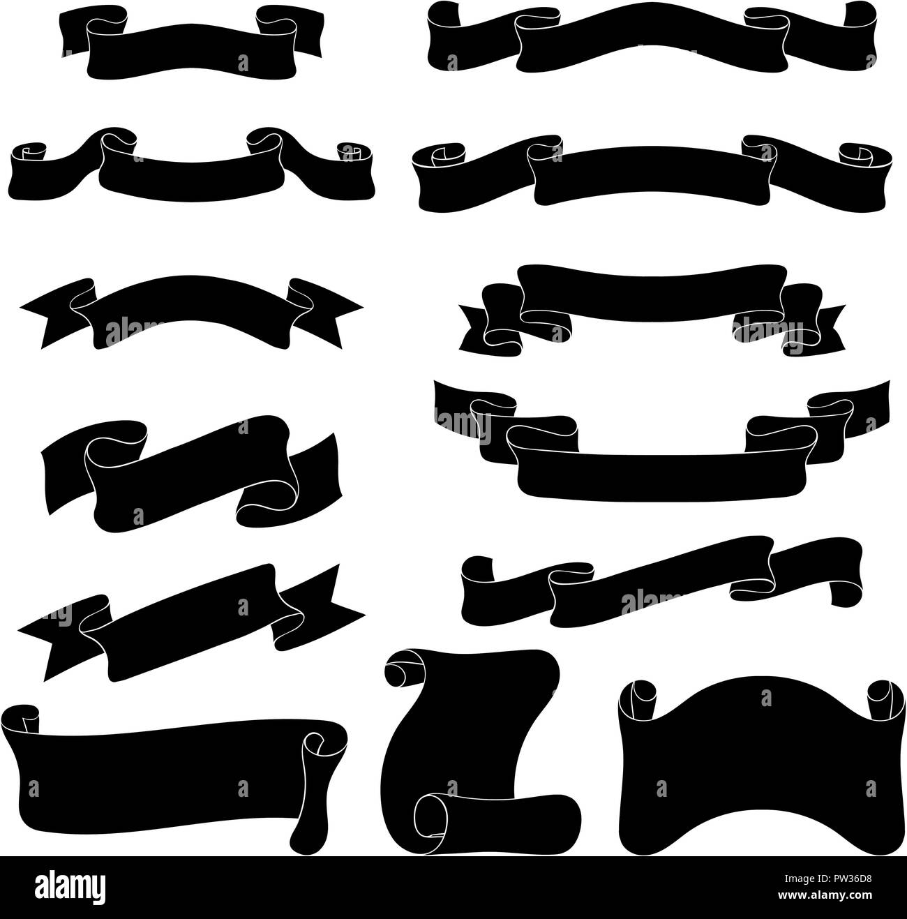 Ribbon banners. Set of black silhouette scrolls Stock Vector Image & Art Alamy