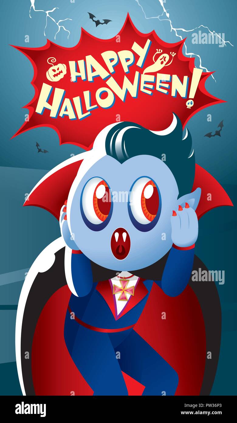 A cute vampire with spooky background. Stock Vector
