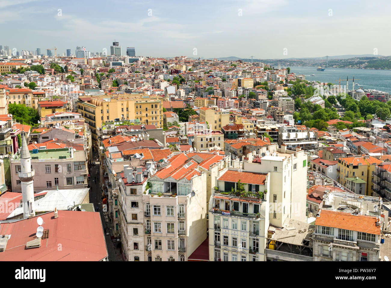 The view from Galata Tower across Beyoglu and the city on a sunny day, Istanbul, Turkey Stock Photo