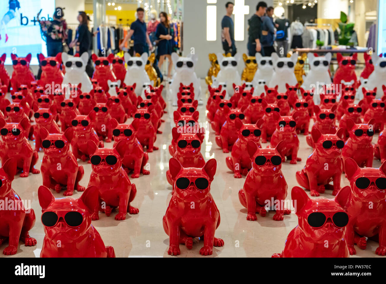Dogbots (electronic robot dogs) on display for sale at shopping mall in China Stock Photo