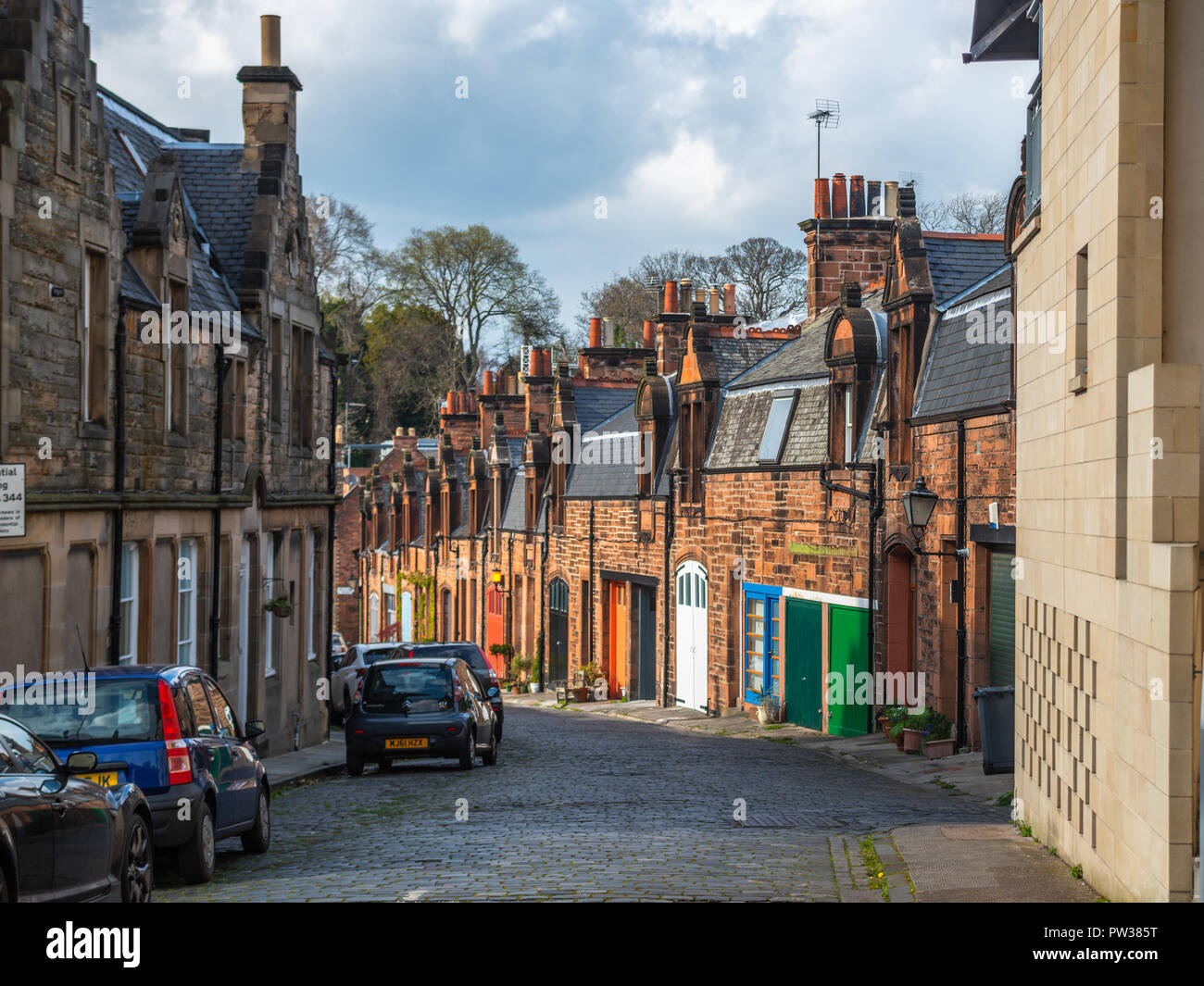 Terraced houses in a residential street, Belford Mews, Dean Village