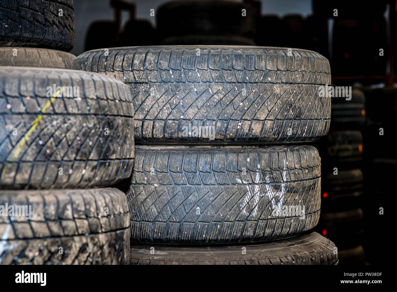 Stock of tire car for sale at Parts Shop Stock Photo
