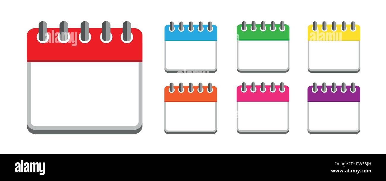 calendar colorful set icon week isolated on white background vector ...