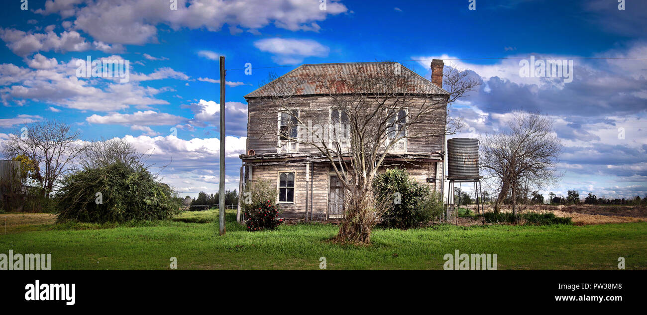 Stitched Panorama of old house on the plain Stock Photo