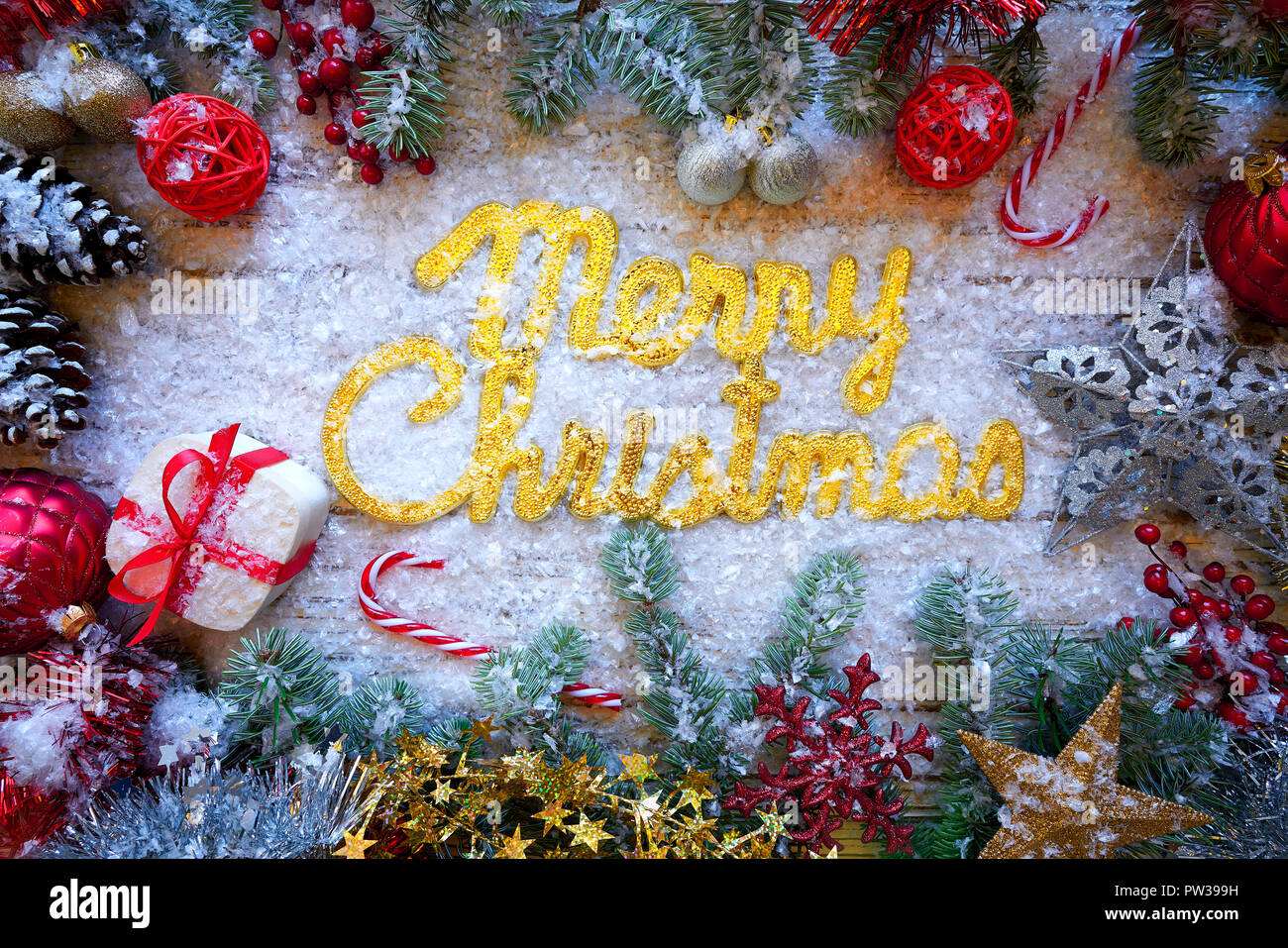 Merry Christmas Spell Word On White Snow Background Stock Photo Alamy