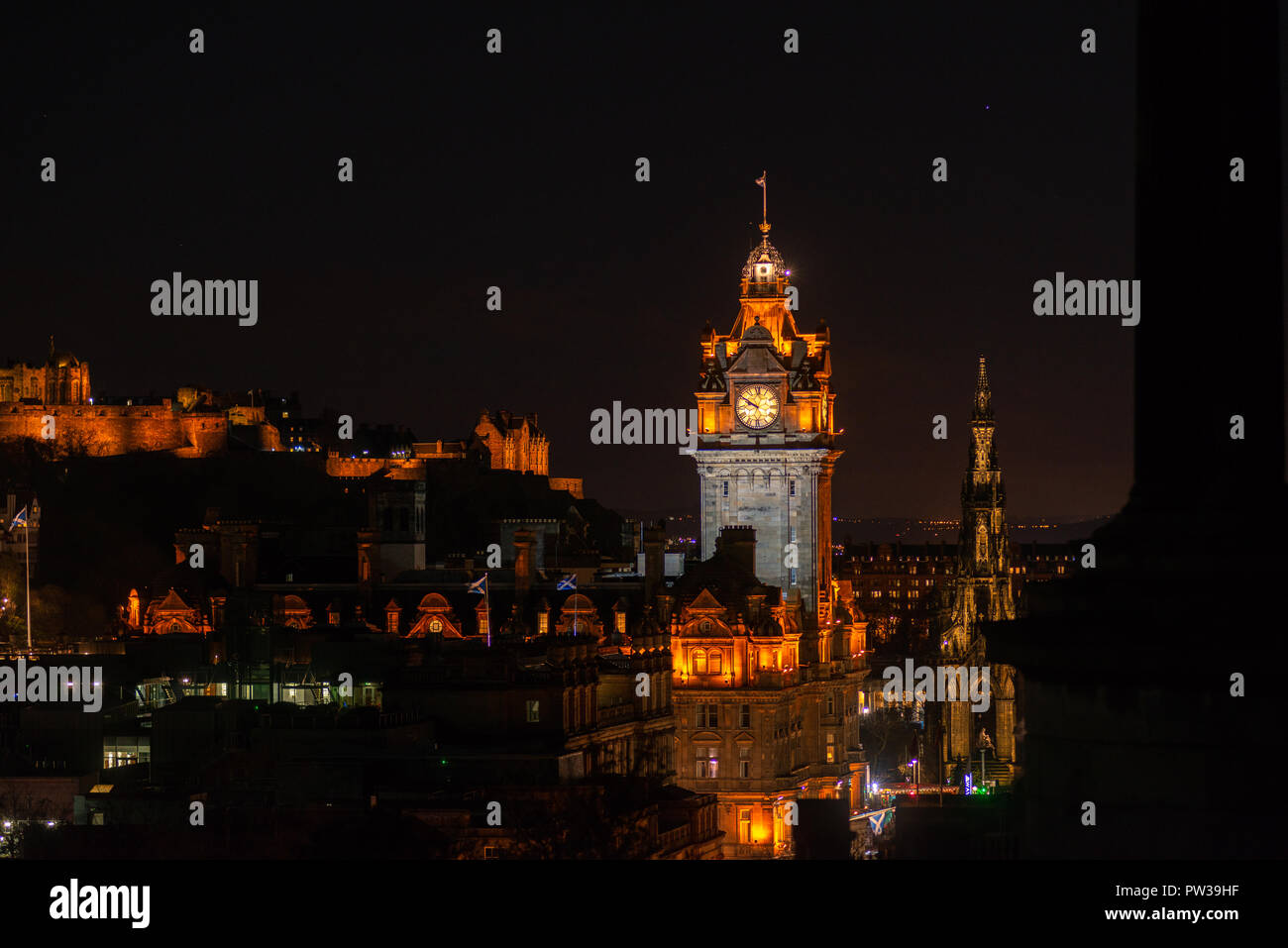 Skyline view from Calton Hill at night, Edinburgh, Scotland, United Kingdom Stock Photo