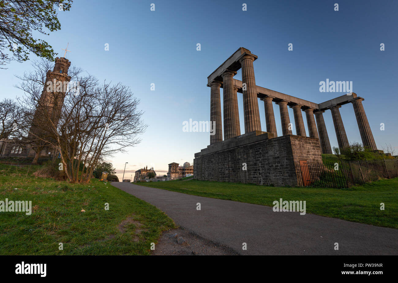 nelson's monument, National Monument of Scotland, Calton Hill, Edinburgh, Scotland, United Kingdom Stock Photo