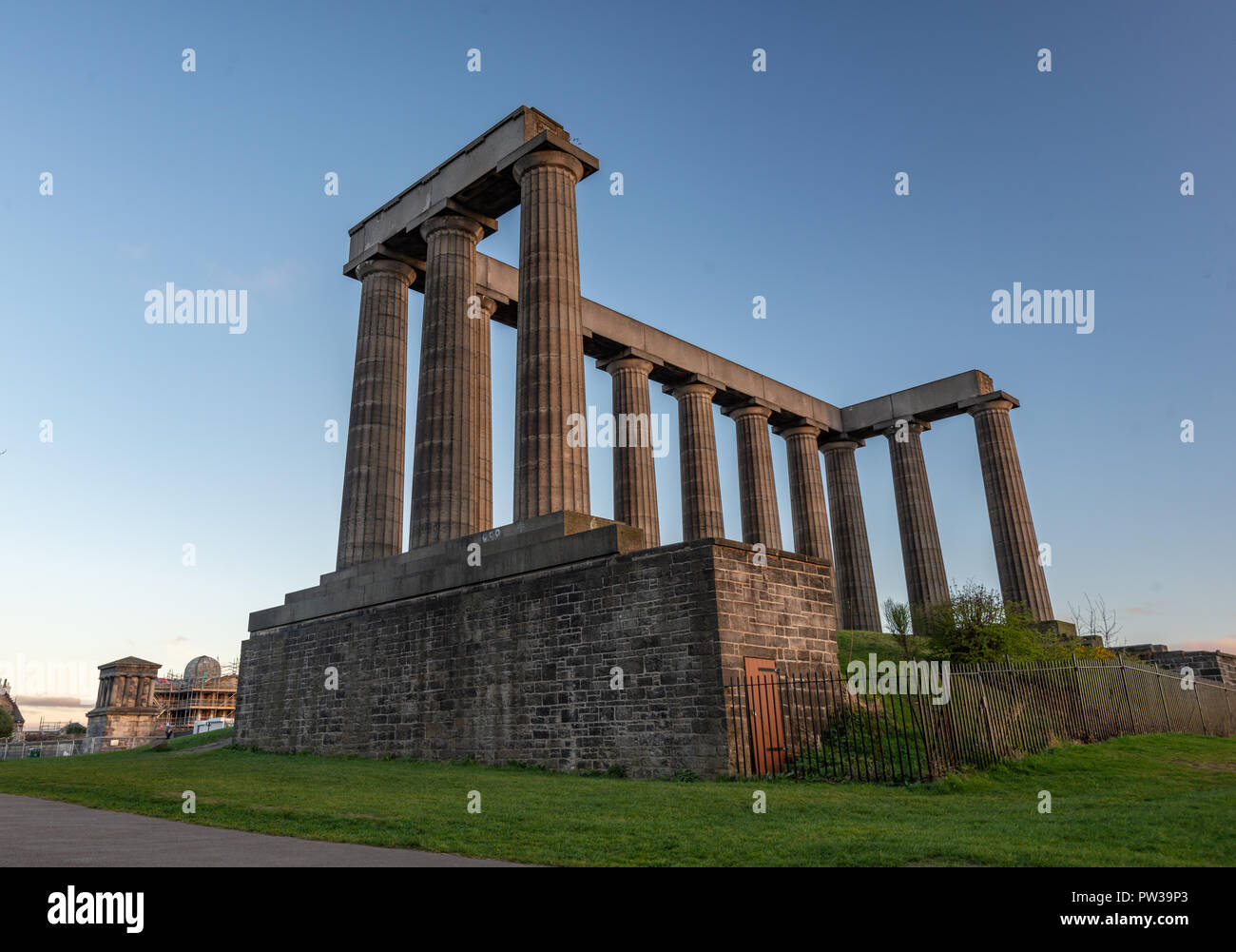 nelson's monument, National Monument of Scotland, Calton Hill, Edinburgh, Scotland, United Kingdom Stock Photo