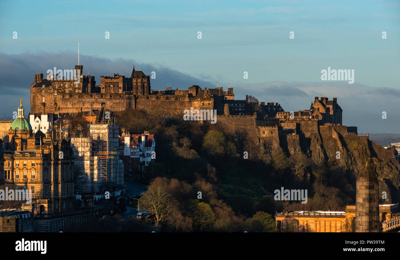Sunrise at Calton hill, Edinburgh, Castle Edinburgh, Scotland, United Kingdom Stock Photo