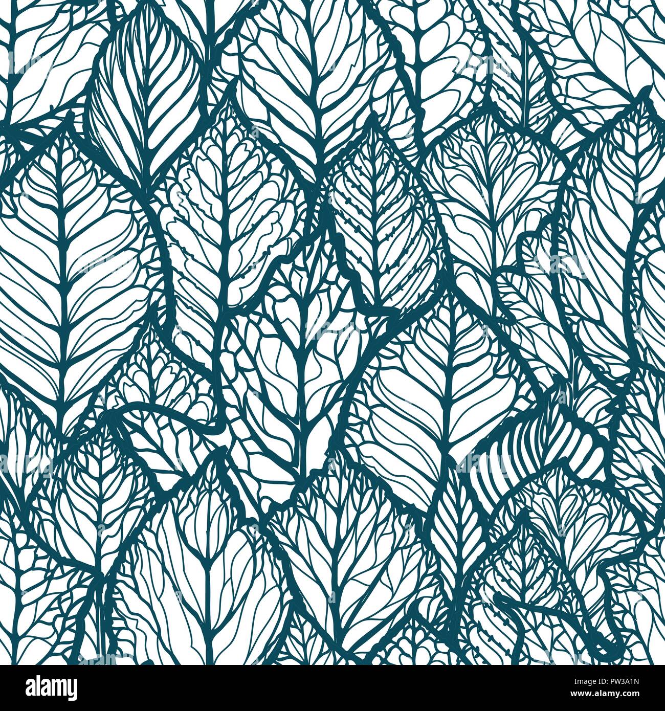 Floral pattern. Hand-drawn decorative leaves. Seamless background vector illustration Stock Vector