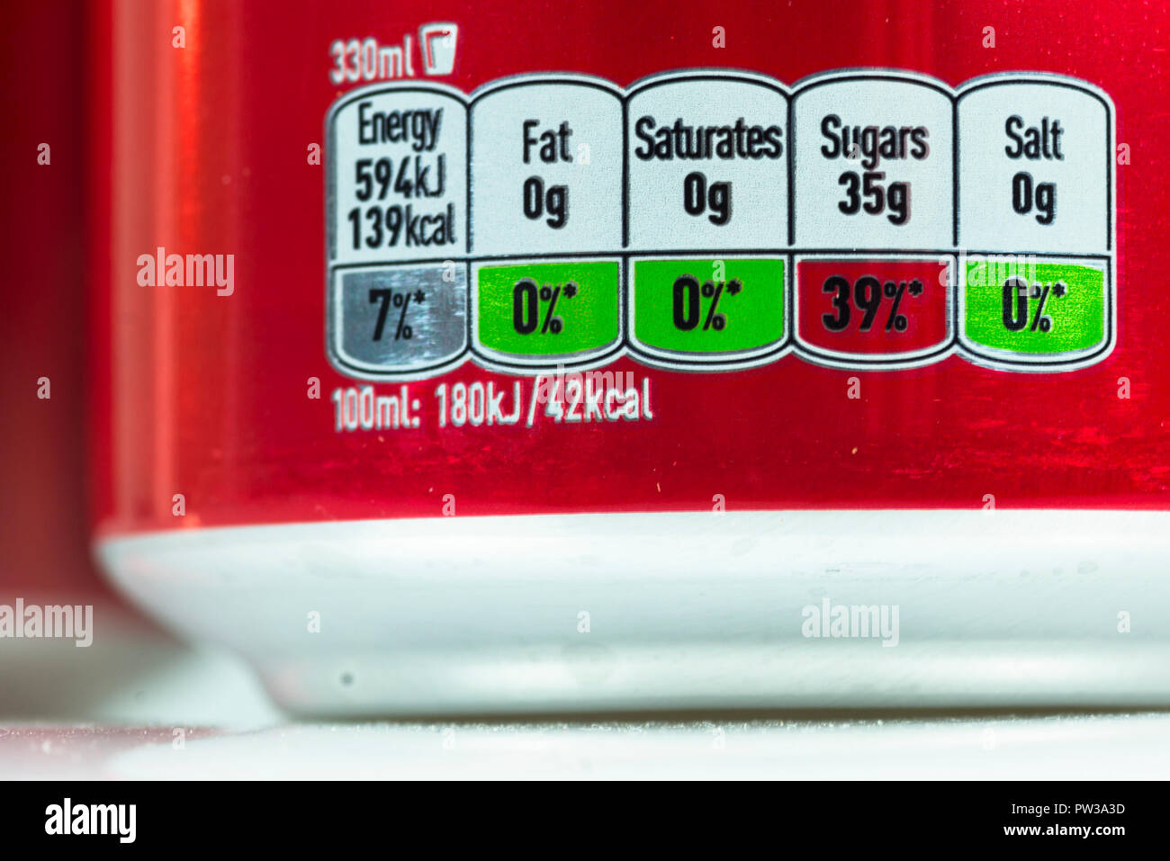 Classic Coke Food label decoder shows high sugar level and is impacted by  the new Sugar tax introduced in the UK Stock Photo - Alamy