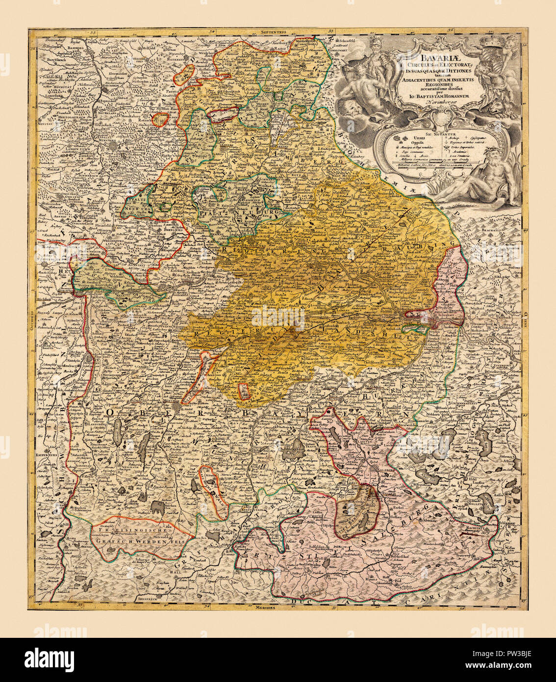 Map Of Bavaria 1724 Stock Photo
