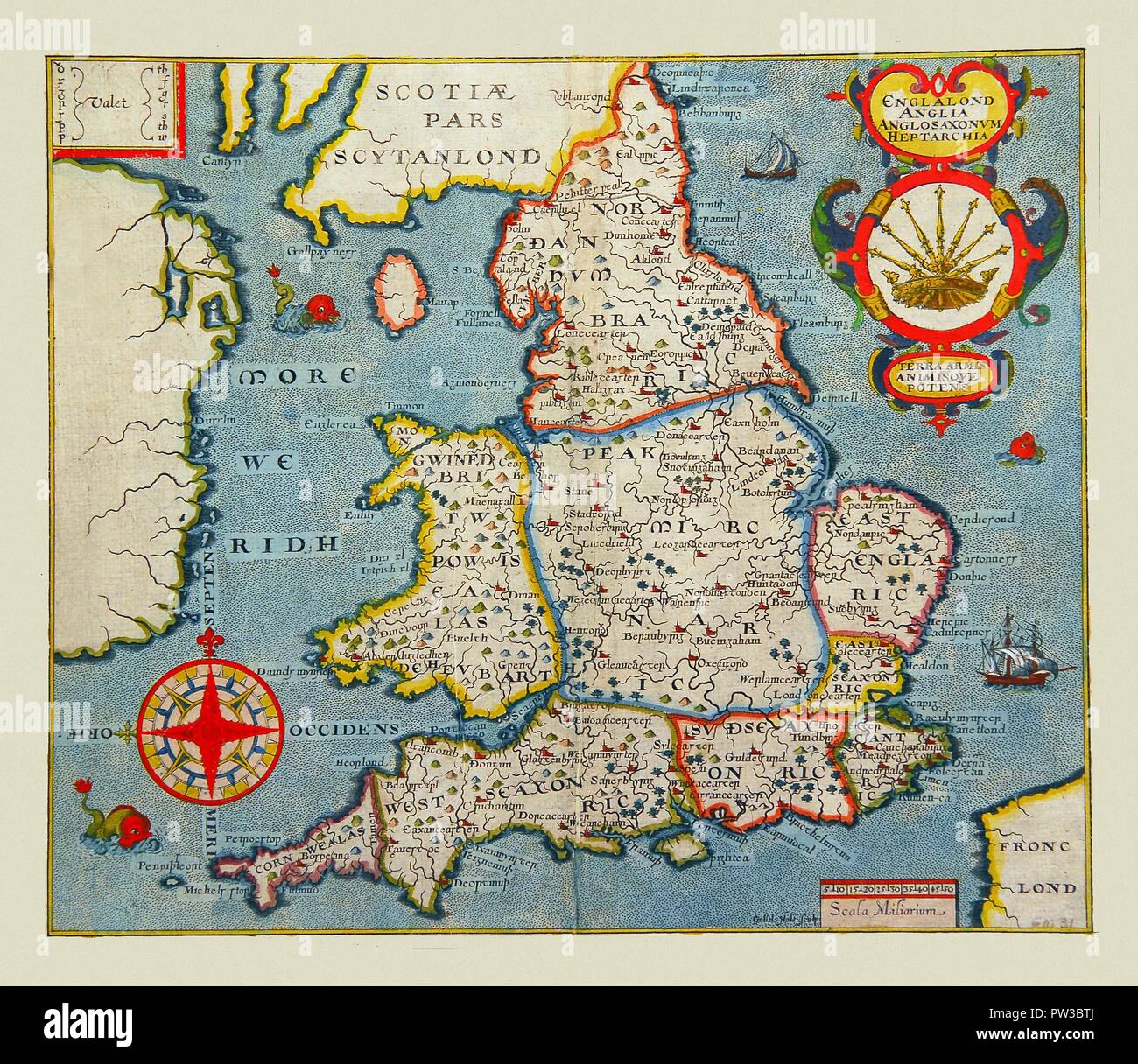 Map Of England 1607 Stock Photo