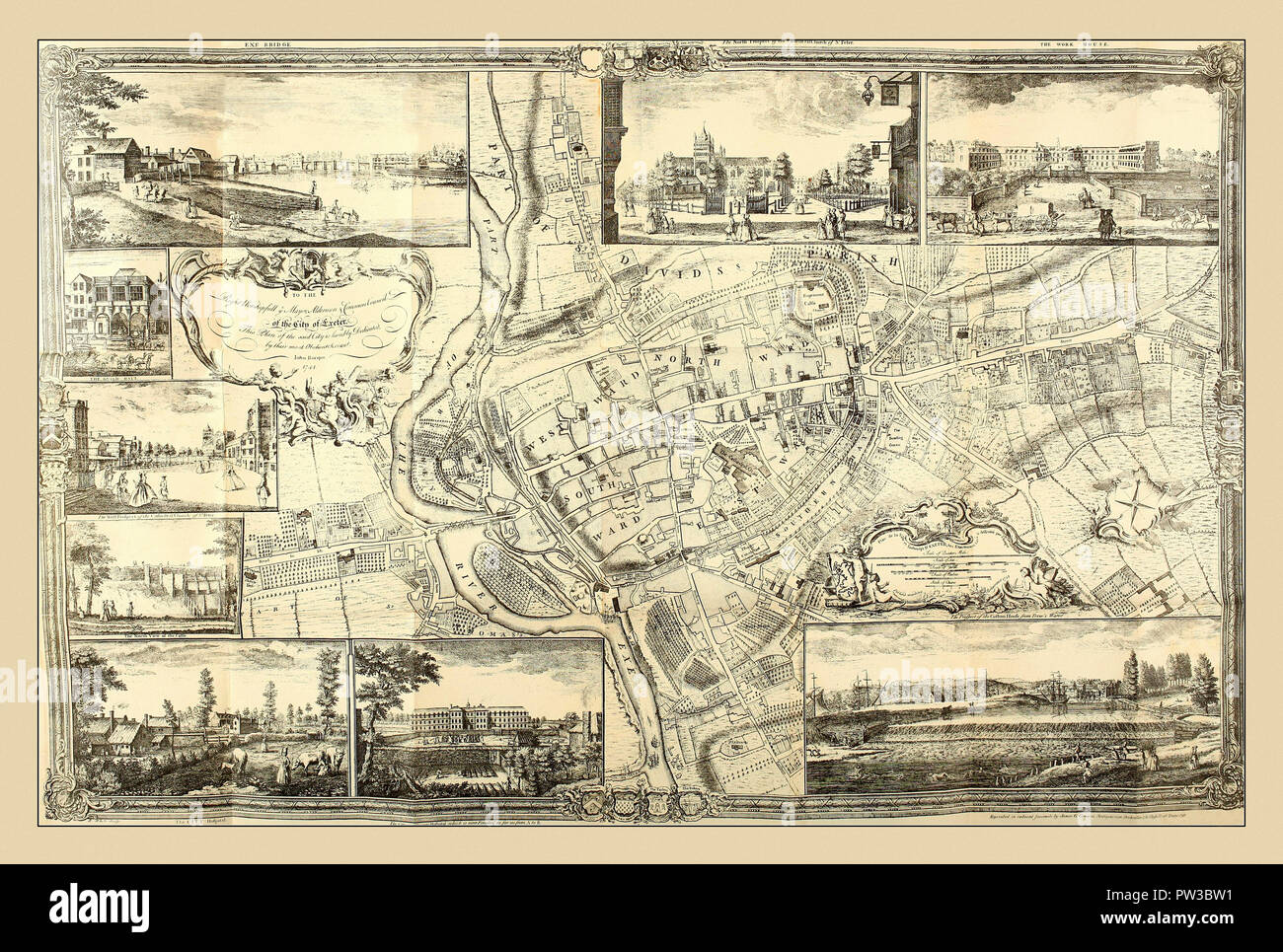 Map Of Exeter 1744 Stock Photo