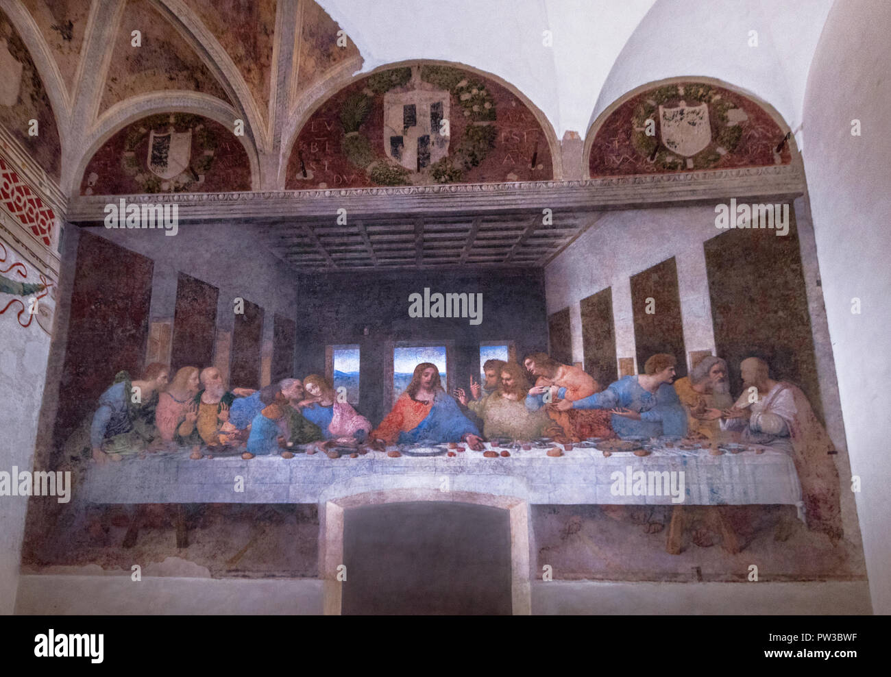 The famous Last Supper by Leonardo da Vinci in Santa Maria delle Grazie church in Milan, Italy Stock Photo