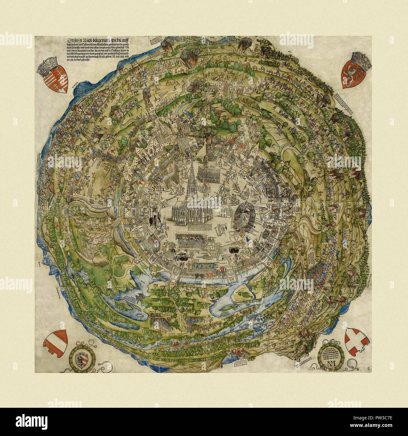 Vintage austria maps hi res stock - Map Of Vienna 1530 PW3C7E