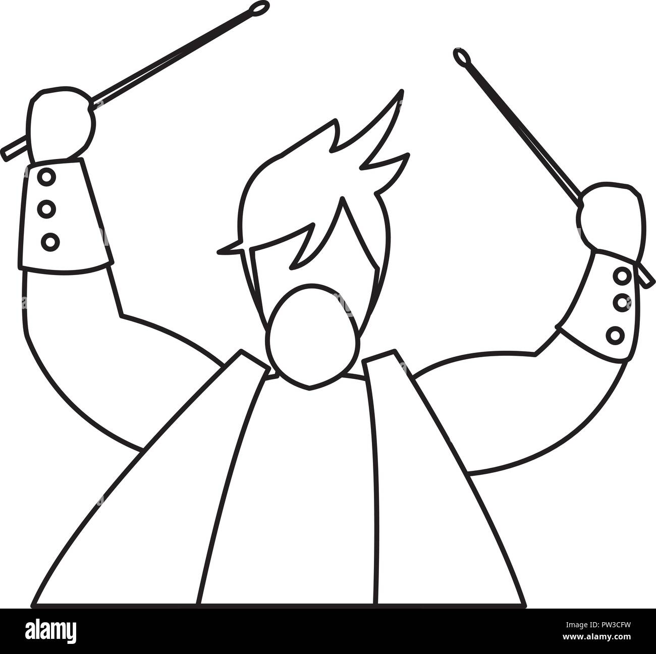 musician with drum sticks over white background, vector illustration ...