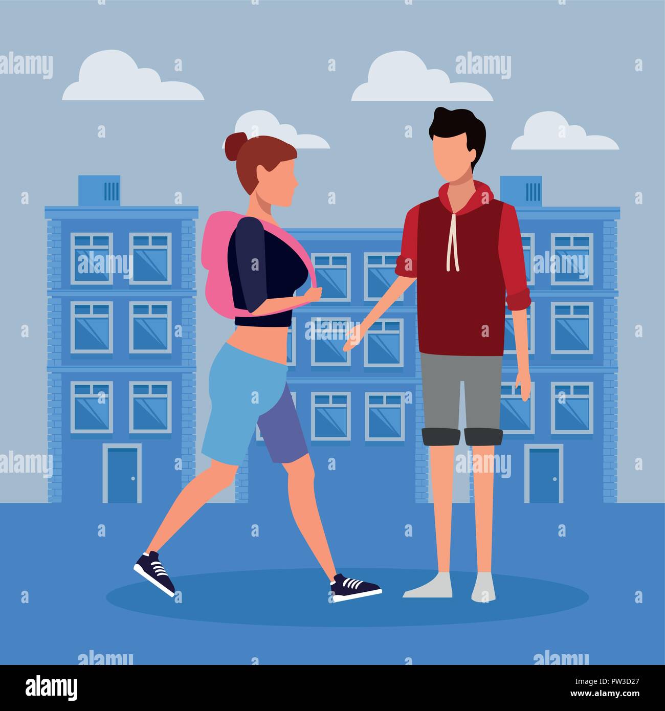 People meeting at city cartoons vector illustration graphic design Stock Vector